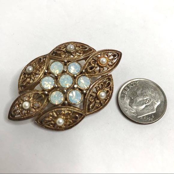 Art Deco Vintage Brooch SARAHCOV Opal Rhinestones - Picture 6 of 7